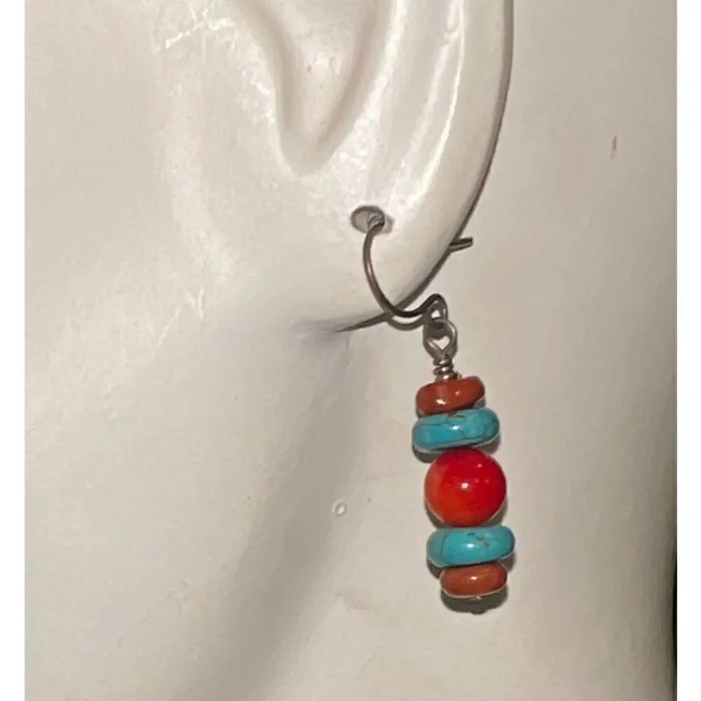 Delicate Southwestern Style Faux Turquoise Drop Earrings
